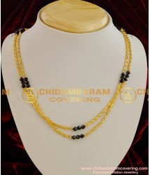 SHN001 - Gold Plated Muslim Karugamani Double Line Wheat Chain with Black Crystal 