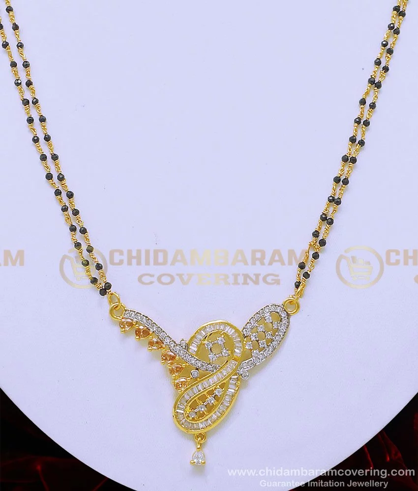 Buy Latest Modern Short Diamond Mangalsutra Design 1 Gram Gold ...