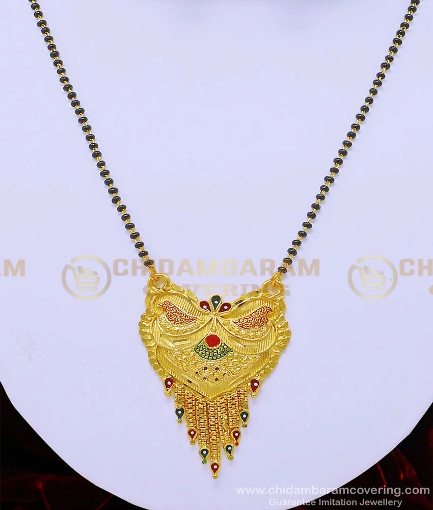 Mango and Floral Design Square Pendant AD Mangalsutra with Earrings Set