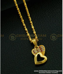 SCHN274 - One Gram Gold Double Heart Design Stone Female Pendant with Short Chain