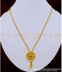 SCHN305 - New Model Female Gold Chain with Red Stone Locket Designs Online 