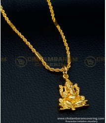 SCHN381 - 1 Gram Gold Plated Lord Ganesh Pendant Designs with Short Chain Online