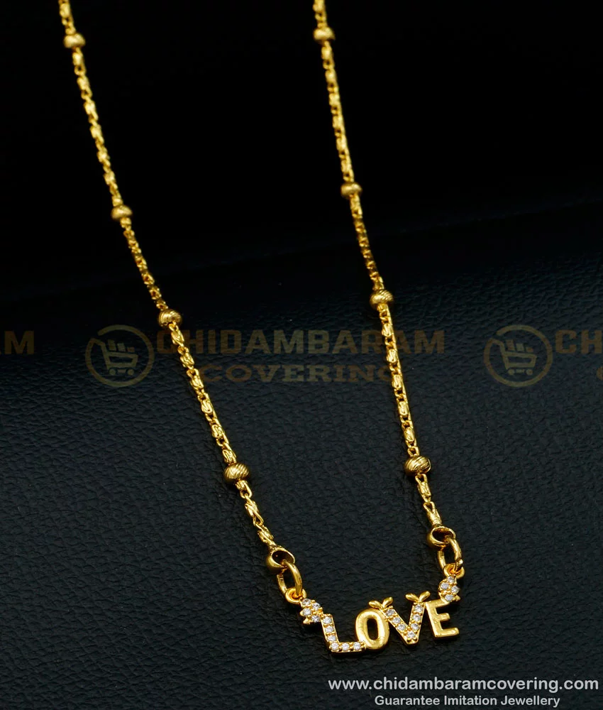 SCHN400 - Unique One Gram Gold Short Chain with Love Symbol Love Pendant  for Wife