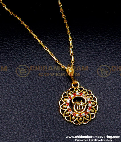 SCHN495 - Latest Om Dollar with Stone Gold Plated Short Chain