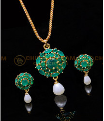 SCHN514 - Gorgeous Emerald Pendant Set with Matching Earrings