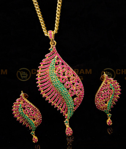 SCHN516 - Beautiful Ruby Emerald Pendant Set with Earrings