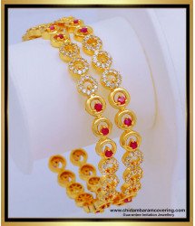 BNG576 - 2.8 Size Elegant Bridal Wear White and Ruby Full Stone Bangles Imitation Jewelry