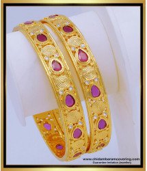 BNG596 - 2.6 Size South Indian Jewelry One Gram Gold Ruby Bangles Design for Women 
