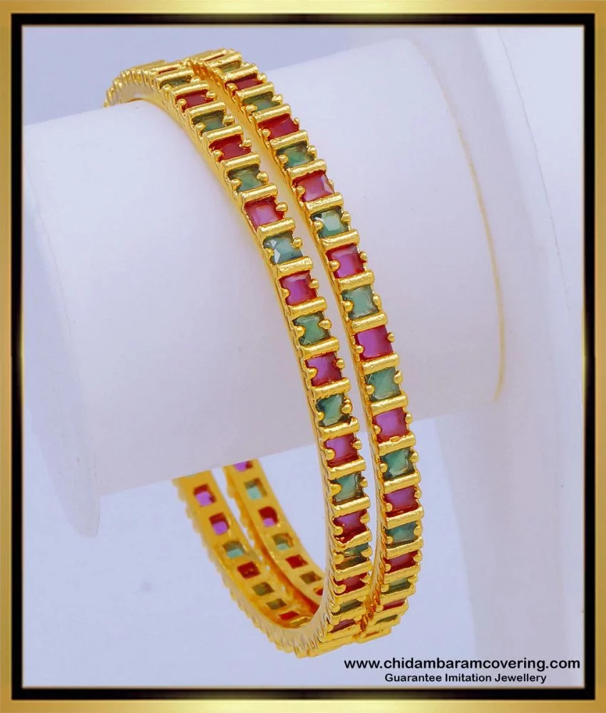 Kumar Jewels Latest Fashion Artificial CZ Stone Ruby Emerald Bangles