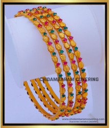 BNG721 -2.10 Size Premium Quality Ruby Emerald Stone Temple Bangles Set 