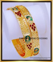 BNG768 - 2.10 Size Beautiful Peacock Design Forming Gold Enamel Bangles 