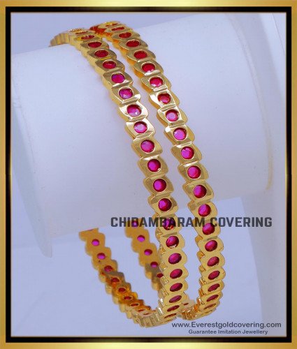 BNG834 - 2.6 Wedding Jewellery Ruby Stone Gold Impon Stone Bangles