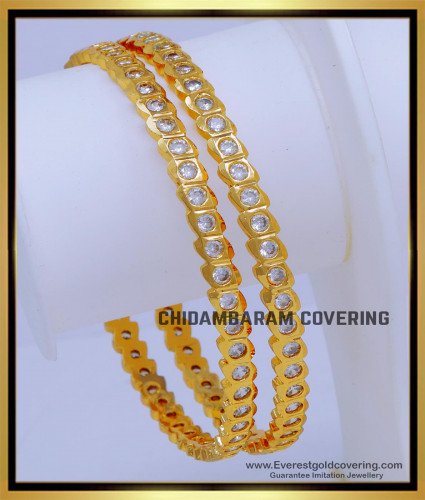 BNG835 - 2.8 Impon Stone Artificial Bangle Design in Gold Design