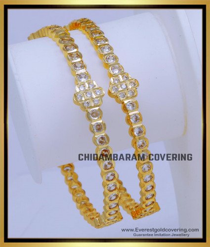BNG836 - 2.8 Latest Gold Design White Stone Pure Impon Bangles