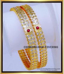 BNG838 - 2.8 Impon New White Stone Gold Plated Bangles for Women