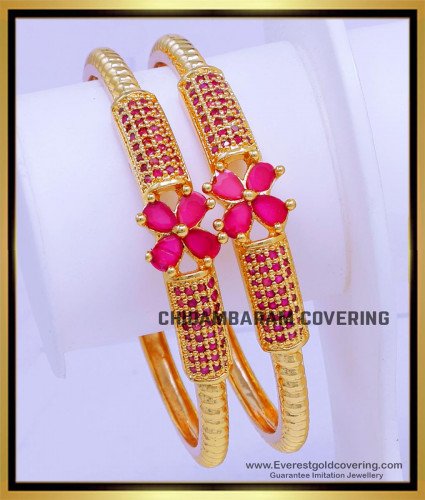 BNG853 - 2.8 New Model Ruby Stone Covering Bangles Online Shopping