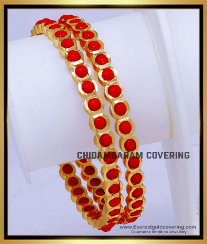 BNG864 - 2.8 Size Real Gold Design 1 Gram Gold Plated Coral Bangles