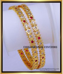 BNG871 - 2.8 Attractive White and Ruby Stone Impon Jewellery Bangles