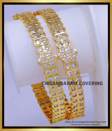 BNG873 - 2.8 Traditional Gold White Stone Bangles Designs for Wedding