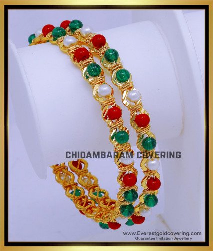 BNG883 - 2.10 Latest Gold Plated Colorful Beads Bangles for Women