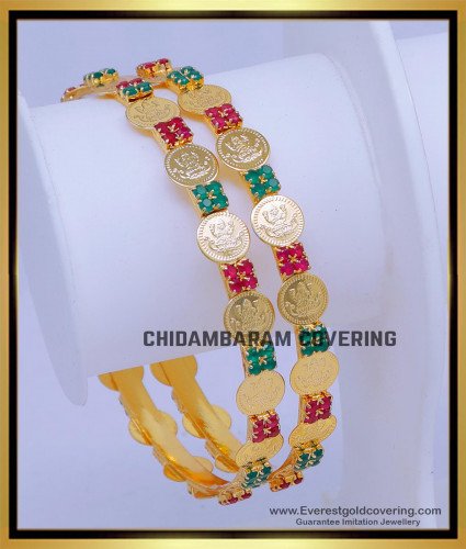 BNG884 - 2.6 Trendy Lakshmi with Ruby Emerald Bridal Bangles Set