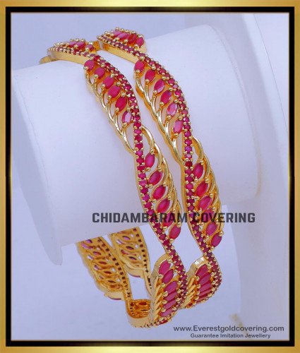 BNG885 - 2.6 Buy Elegant Real Gold Design Ruby Stone Bangles