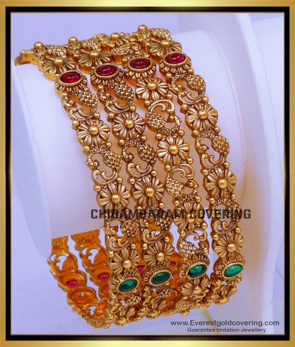 BNG894 - 2.6 Trendy Bridal Wear Gold Design Antique Bangles Set