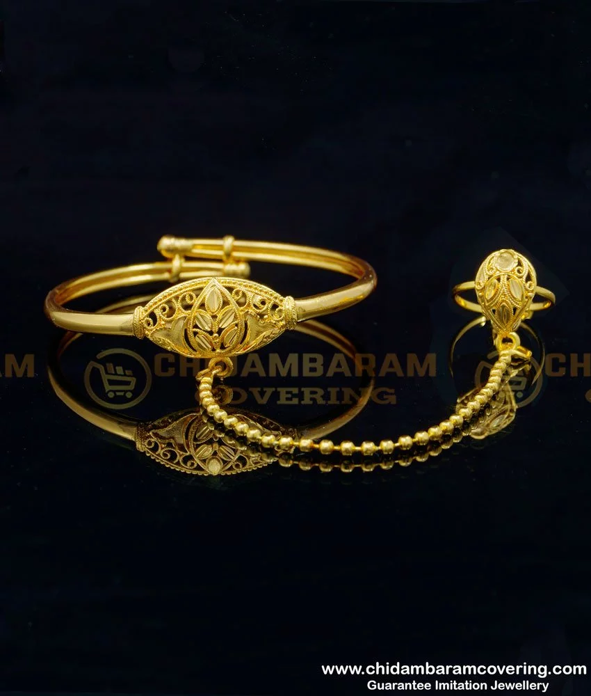 Buy Real Gold Look Bridal Haath Pool Designs Gold Plated Bracelet with  Adjustable 5 Rings Hand Set for Wedding