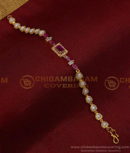 Buy Pretty Bracelet Ruby Flower Design 1 Gram Gold Bracelet for College Girl
