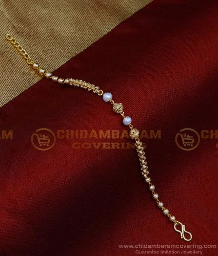 Buy Unique Very Light Pink Color Crystal and Gold Beads Hand Chain for  Ladies