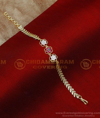 BCT547 - Beautiful Party Wear White and Ruby Stone Bracelet