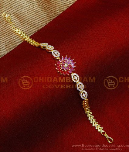 BCT548 - Elegant Ruby White Stone 2 Gram Gold Bracelet for Ladies