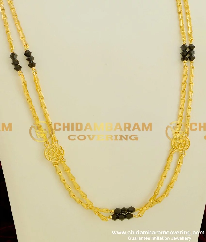 CHN044-LG - Rettai Vadam Black Crystal 30 Inches Chain Gold Model ...