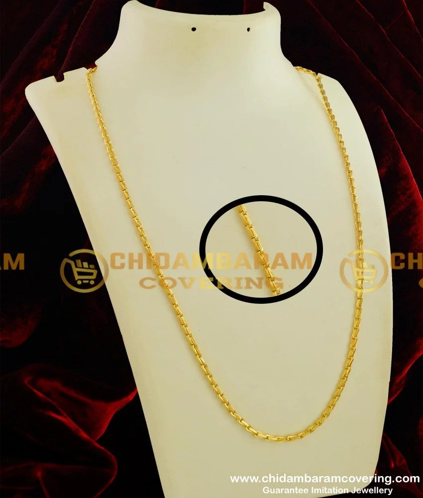 Buy 30 inches Long One Gram Wheat Chain Gold Design Plain Chain for Men ...