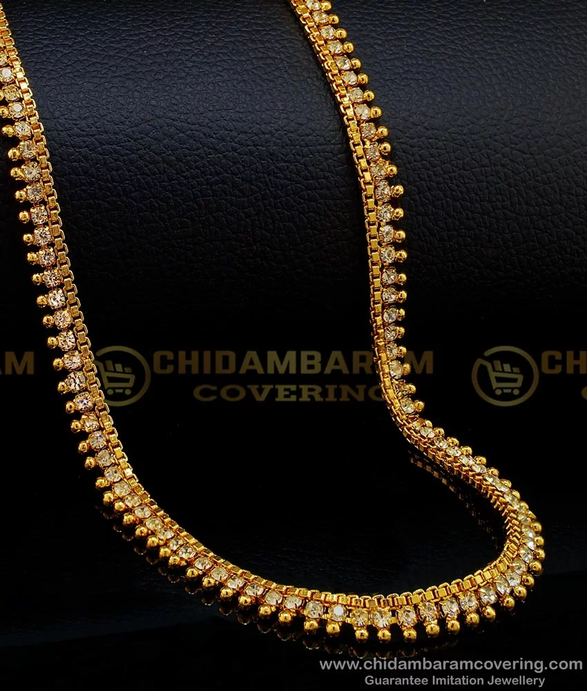 Buy Attractive One Gram Gold Plated Full White Stone Long Chain for Women