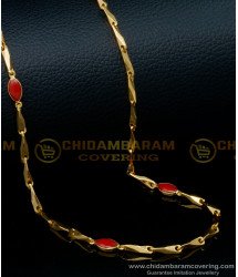 CHN246 - Attractive Wheat Model Gold Chain with Coral Beads Long Chain Designs