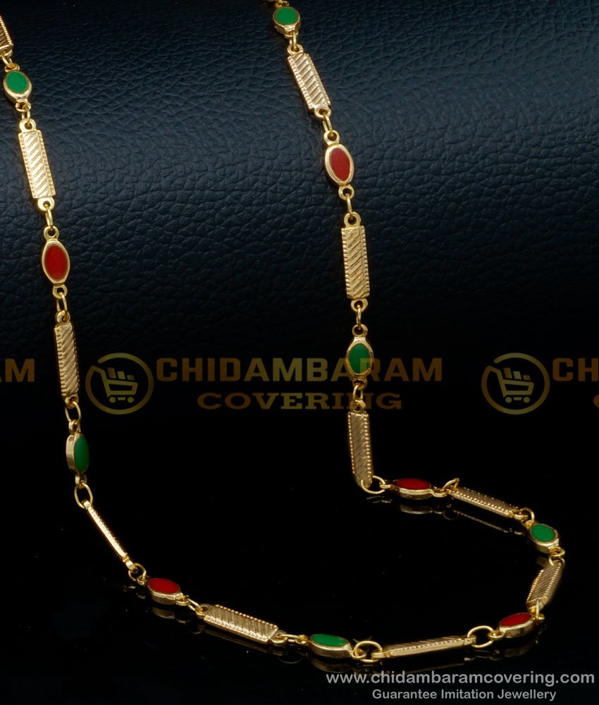 beads chain designs, coral chain, Godhumai Chain, Gold Chain designs for ladies, Wheat chain designs, gold moti chain, lal moti chain, pavalam chain, coral gold chain designs, pavalam chain design