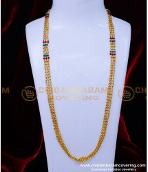 CHN320 - Latest 3 Line Crystal With Gold Beads Chain Designs