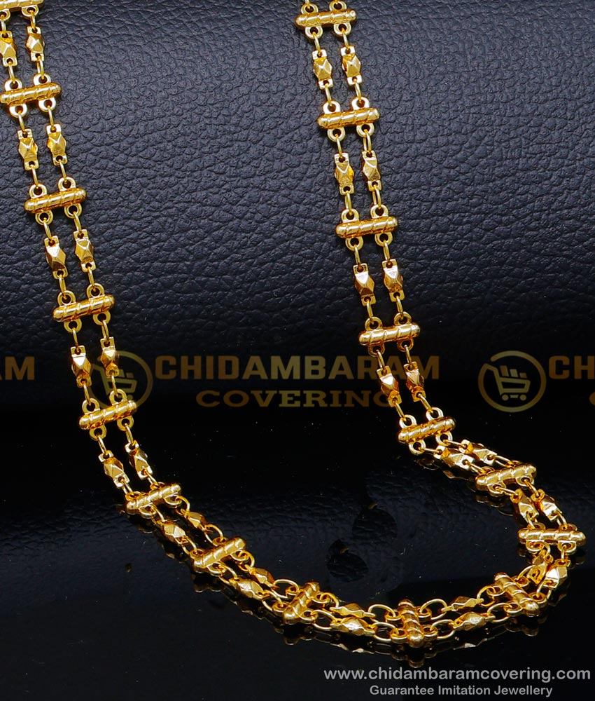 Chain design for men, Chain design for women, Chain design gold, 2 Line Gold Chain designs, Double line Chain Designs, Double Layer Gold Chain designs with price, two line chain, long chain gold plated, Gold Plated Chain with Guarantee