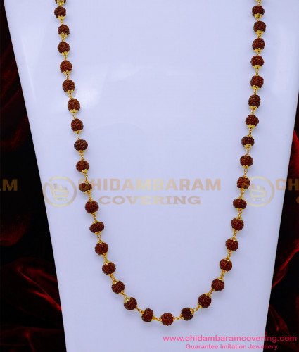 CHN336-LG - 30 Inches One Gram Gold Plated Men Single Rudraksha Gold Chain Design