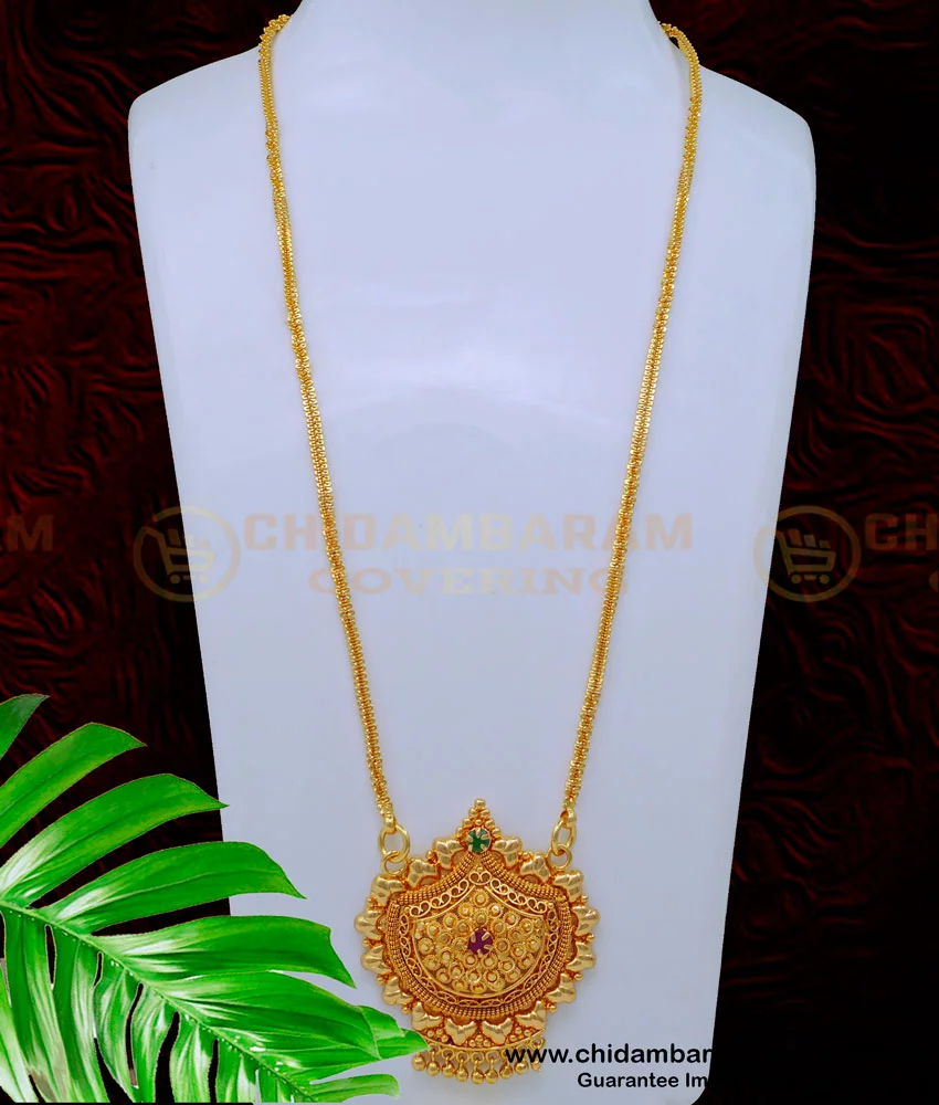 Buy South Indian Bridal Wear Long Chain with Stone Pendant Design