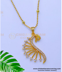 DCHN263 - Latest Peacock Design White Stone Pendant Long Chain