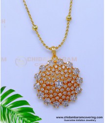 DCHN264 - Gold Plated Long Chain with Pendant Design Diamond Look