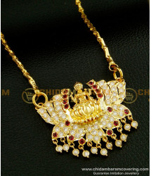 DLR070 - New Model Cute White and Ruby Stone Lakshmi Design Impon Dollar Chain Online