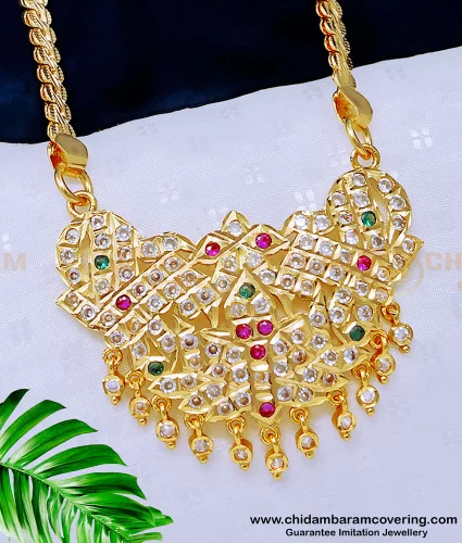 Buy Impon Green Stone Big Dollar with Chain One Gram Gold Five Metal  Jewellery