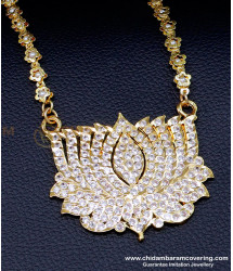 DLR282 - Beautiful White Stone Impon Lotus Pendant Chain Gold Design