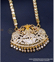 DLR291 - Traditional Full White Stone Impon Gajalakshmi Dollar Chain