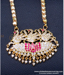 DLR293 - Beautiful White and Ruby Swan Pendant Gold Plated Chain