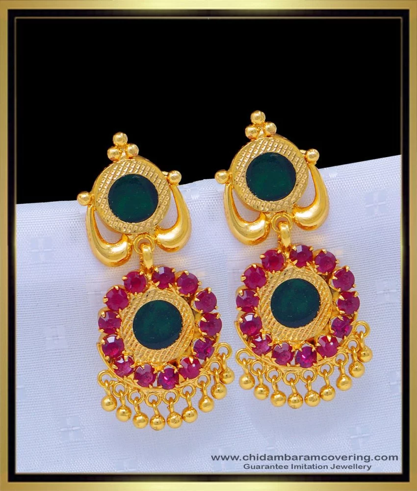 Classic Gold Imitation Stud Earrings Green Palakka Stone Collections ER3936