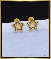 ERG1134 - Unique Party Wear Black Stone Star Design Gold Covering Earrings for Women